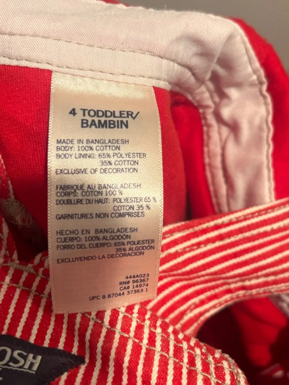 OshKosh B'gosh Red and White Striped Kids Lined Overalls